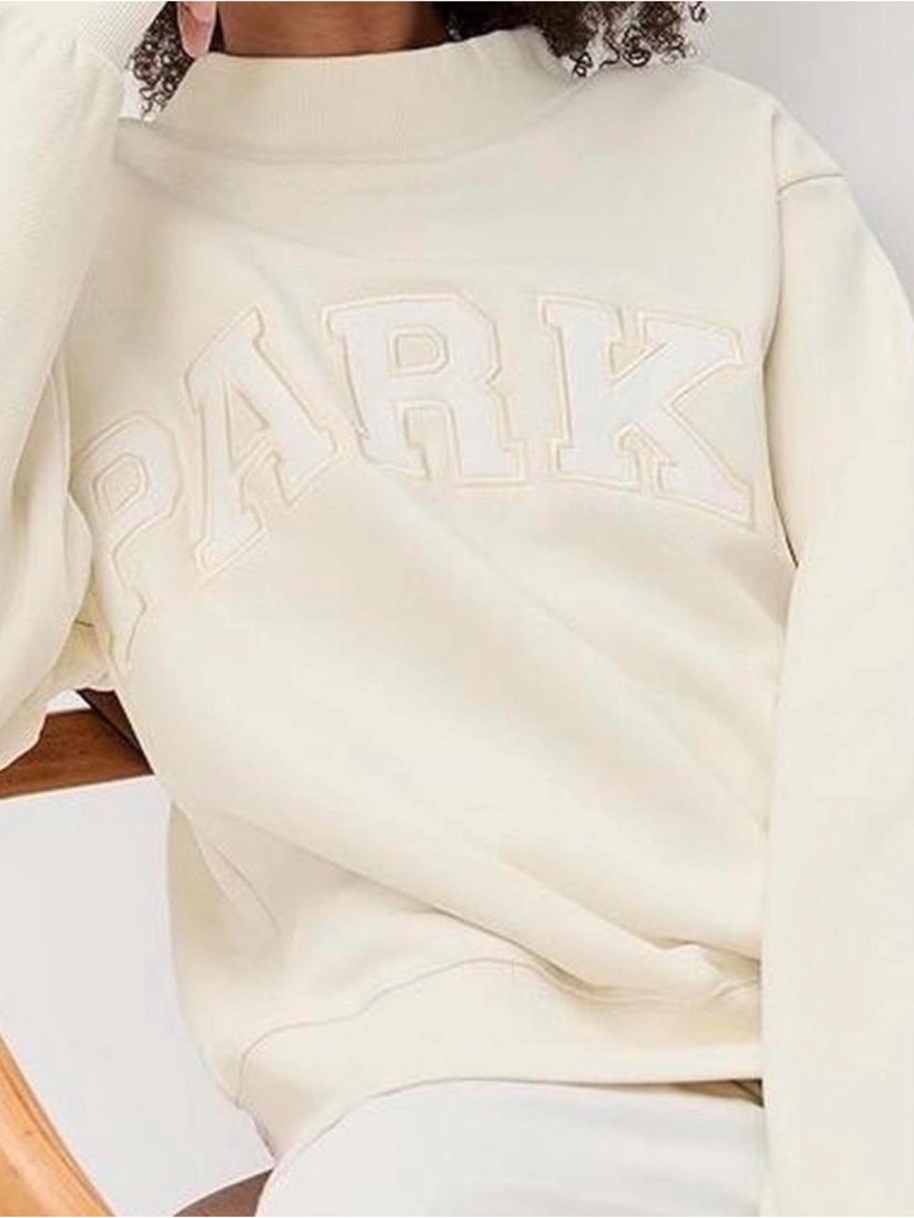 Cream Cowl-Neck Sweatshirt with Park Embroidery